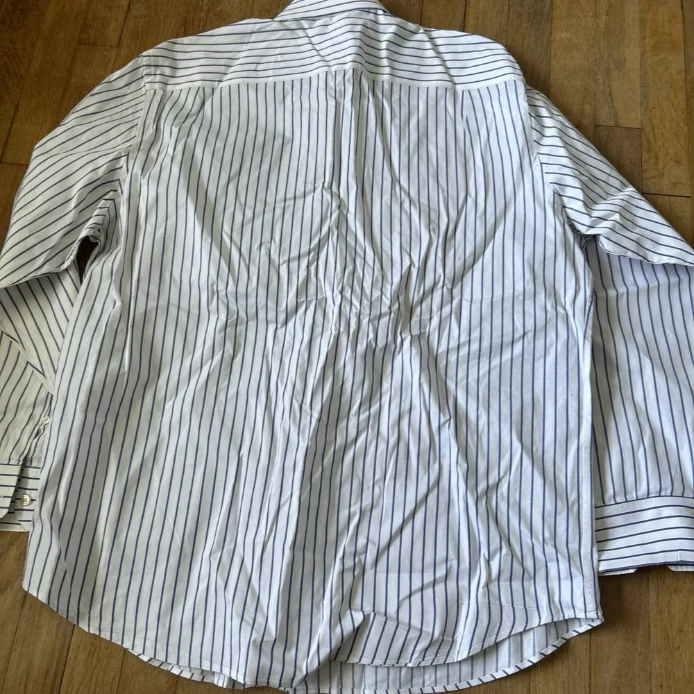 Banana Republic Men Blue White Stripe Cotton Dress Shirt Size L 16-16.5 Long Slv